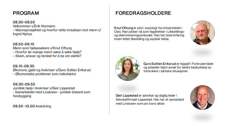 Bilde av programmet og foredragsholdere