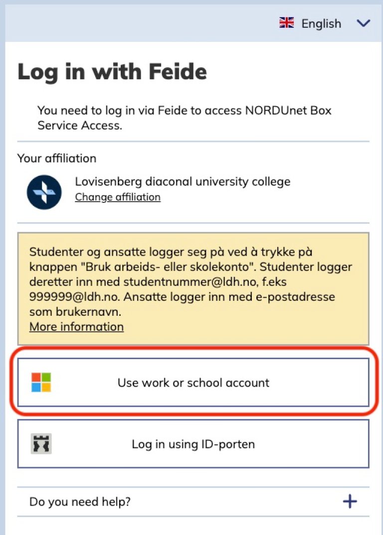 Choose work or school account