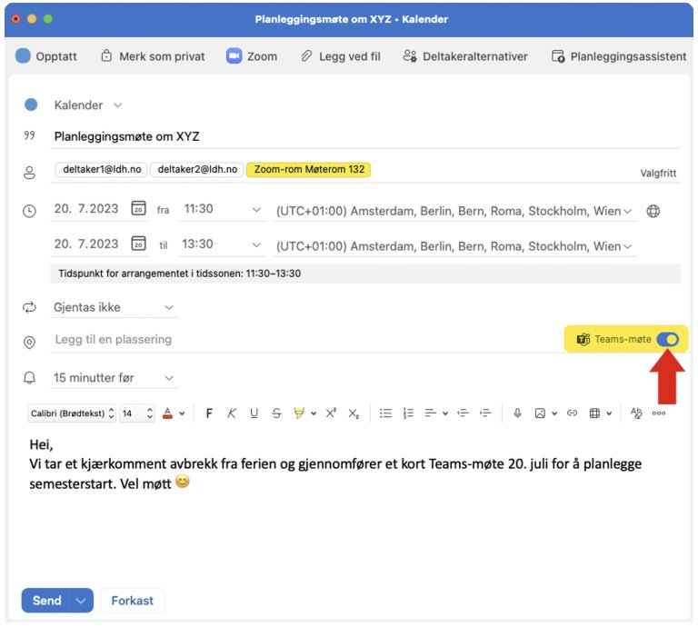 Opprett Teams-invitasjon i Outlook