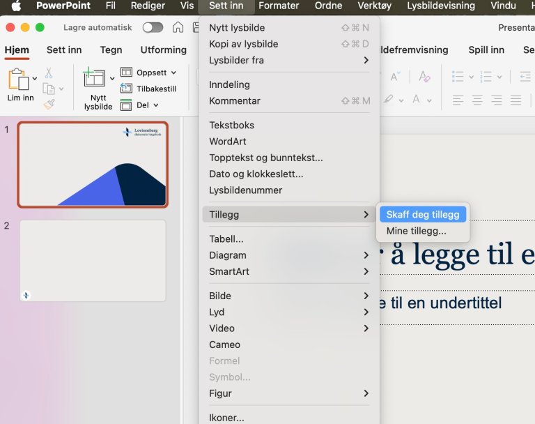 Sett inn Tillegg i PowerPoint