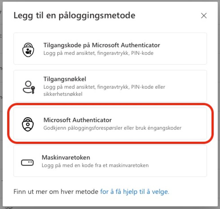 Velg Microsoft Authenticator
