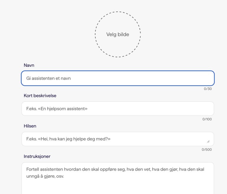 Opprett KI-assistent innstillinger