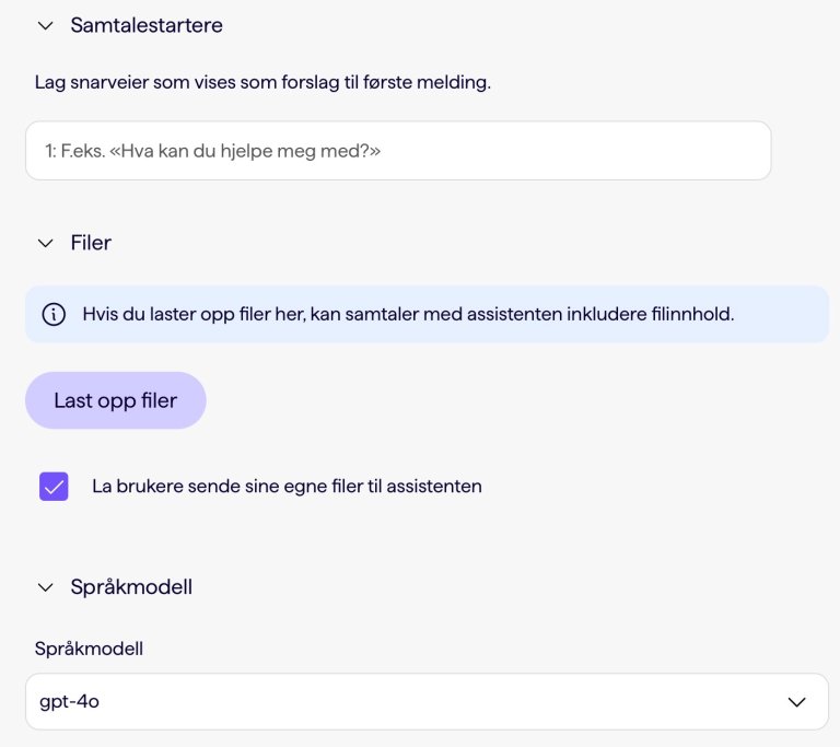 KI-assistent innstillinger