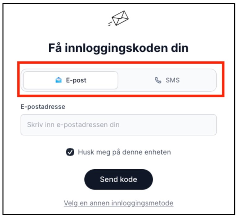 Velg e-post eller SMS