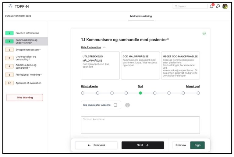 Graderingen i skjemaet