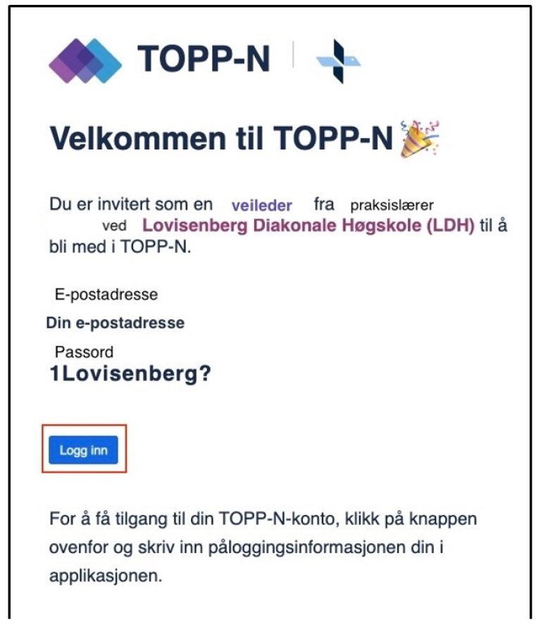 E-post fra TOPP-N for å opprette bruker