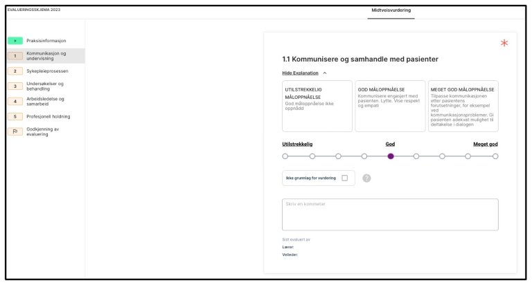 Studentens vurderingsskjema