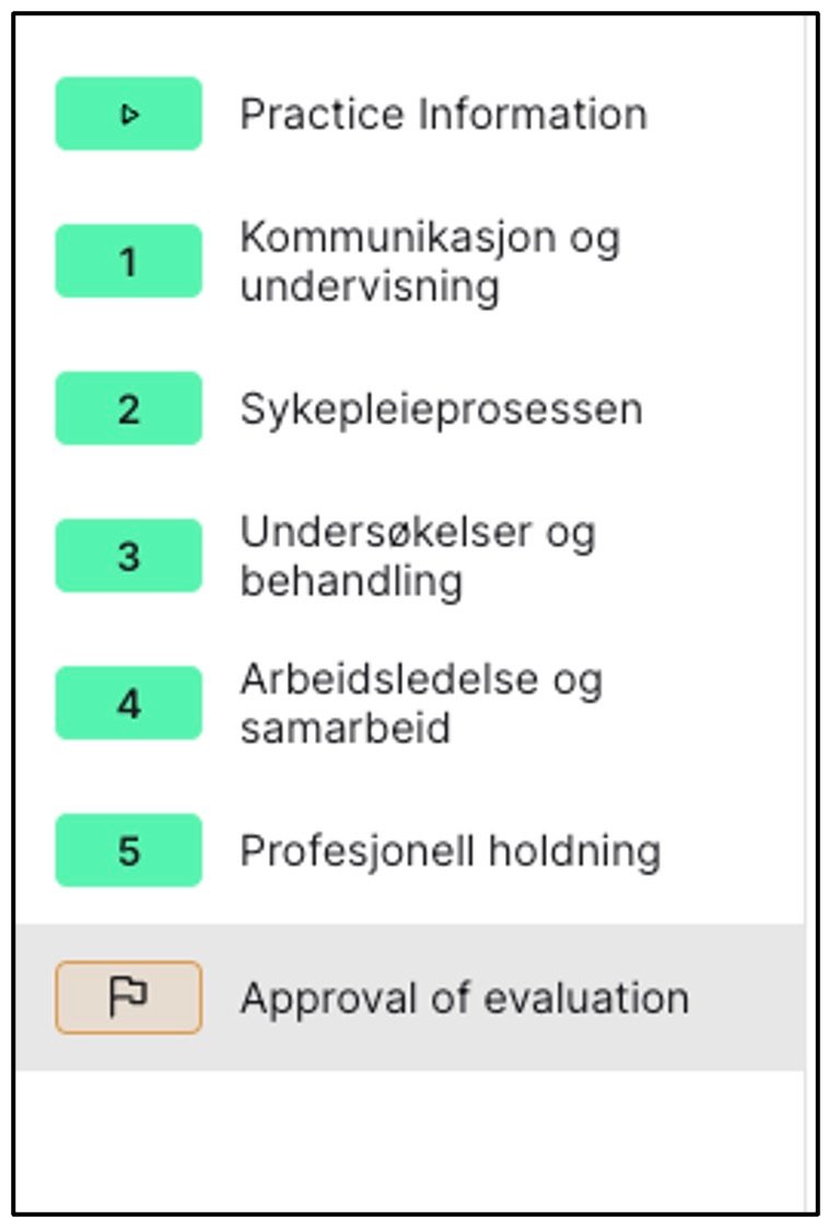 Oversikt over kategorier i skjemaet