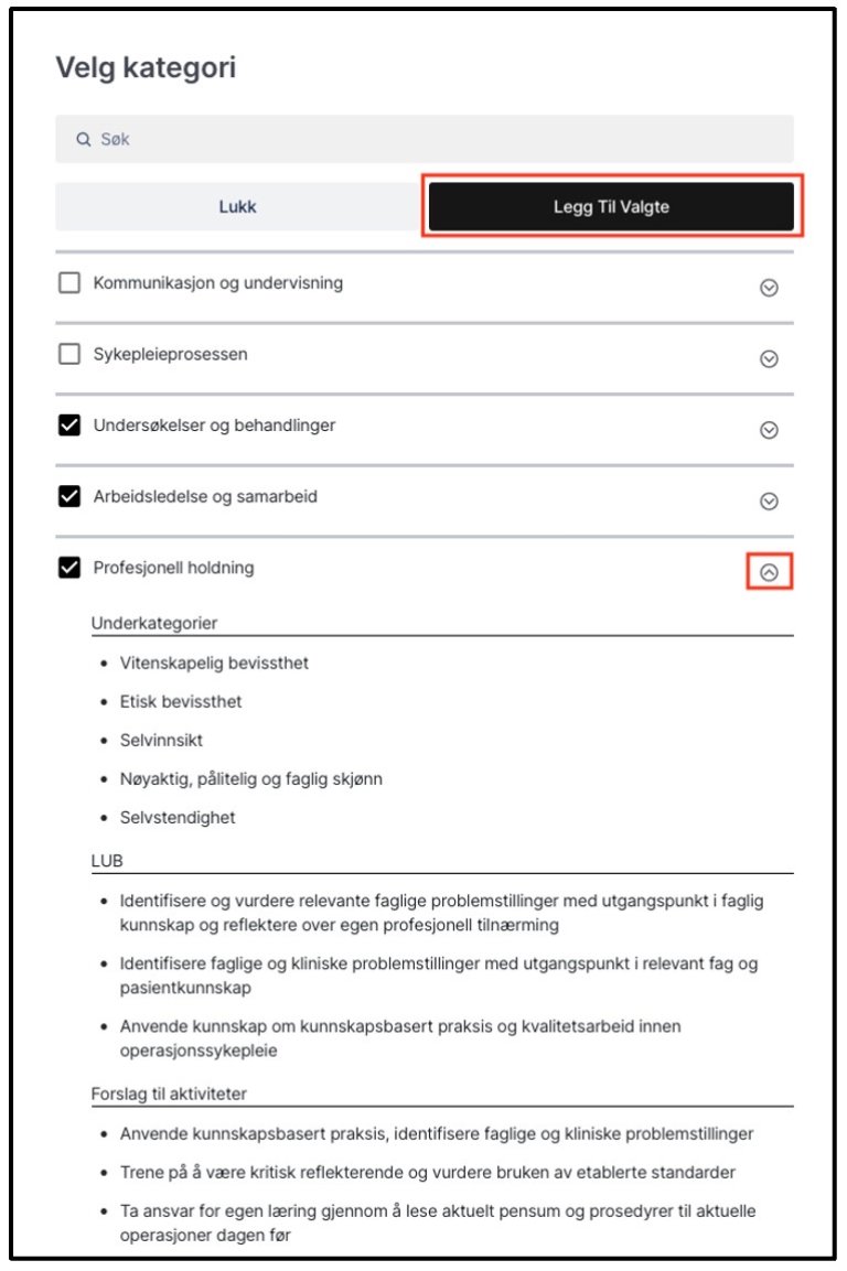 Valg av kategorier