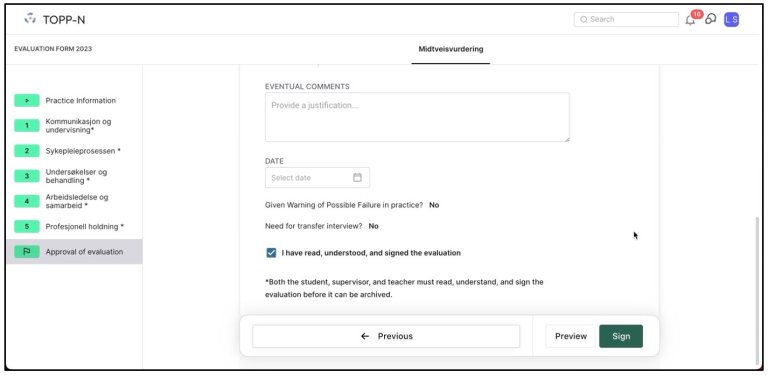 Signering av sluttvurderingsskjemaet