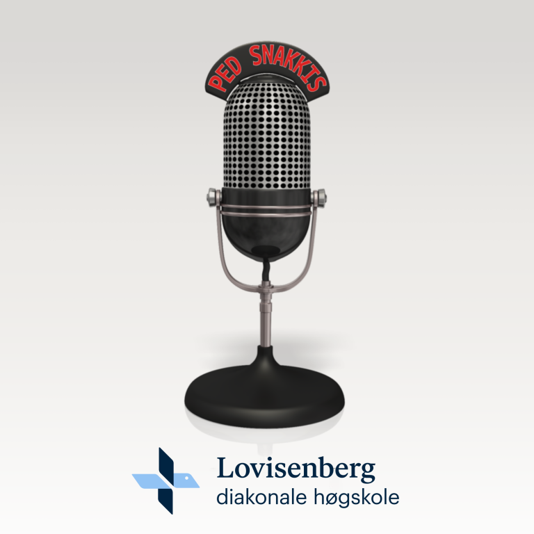 Podkast-logo. En mikrofon med teksten "ped snakkis" med LDH-logo.